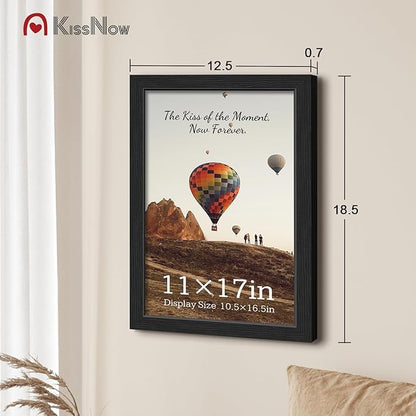 11x17 Picture Frame 2 Pack, Textured Black Solid Wood, Wall Gallery Poster Frame