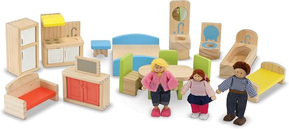 Melissa & Doug Hi-Rise Wooden Dollhouse with 15 pcs Furniture - Garage and Working Elevator