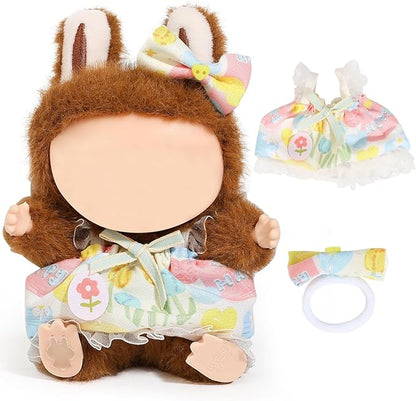 (2 Set) XMBYGY Doll Clothes for Labubu(for 17/15cm Standing/Sitting Doll)(NO Doll) - Accessories Clothes Dress up for Dolls Outfit Included Figures Clothing and Hat for Girl Woman (LB5+LB23)
