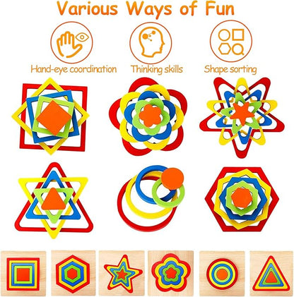 Toddler Puzzles Montessori Toy Wooden Shape Sorting Puzzle Sensory Toy Toddler Activities Preschool Learning Educational Autistic Developmental 1 2 3 Year Old Girl Boy 1-3 Dementia Game Easter Gift