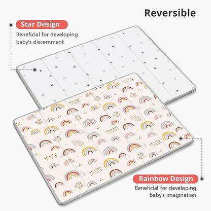 Extra Large Play Mat for Baby, 0.8 Inch Thick BPA Free, Reversible Foldable Baby Play Mat, 79" x71" Waterproof Foam Floor Baby Crawling Mat, Portable Playmat for Infants, Toddler, Kids, Rainbow