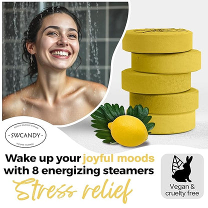 Aromatherapy Shower Steamers Birthday Day Gifts Lemon - Swcandy 8 Pcs Bath Bombs Birthday Gifts for Women, Shower Bombs with Essential Oils, Relaxation Home SPA for Women Who Has Everything