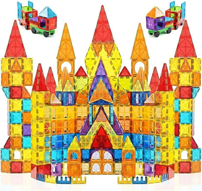 Magnetic Tiles 150 PCS with 2 Cars - STEM Building Blocks for Kids,Safe Magnatiles for 3+ Preschool Toddlers, Educational Gift for Boys & Girls