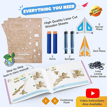 Smartivity DIY 2in1 Hydraulic Airplanes & Darts Launcher STEM Toy for Kids Ages 6-14 Years I Birthday Gifts for Smart Kids | DIY Science Kit for Boys & Girls 6, 8,10,12,14 Years Old