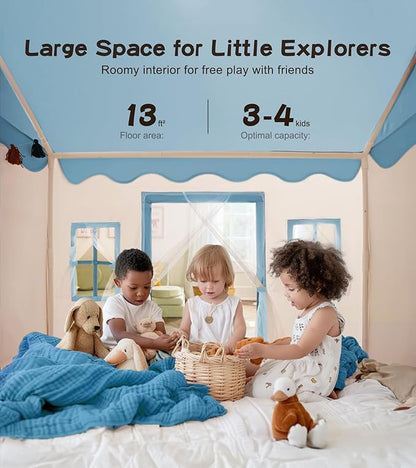 Play Tent with Mat, Star Light Large Kids Playhouse with Windows Easy to Wash, Indoor and Outdoor Play Tents for Kids, Little Dove Toys for Girls, Boys, 47x40x52 (Blue Playhouse, Large Size)