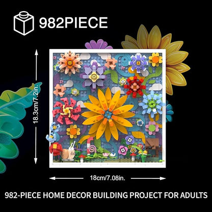 Micro Brick Flower World Building Set, 3D Floral Wall Art Home Office Decoration or Table Display, Creative Building Craft Set, Ideas Gift Building Toy for Adults,Teens Ages 8+ Kids