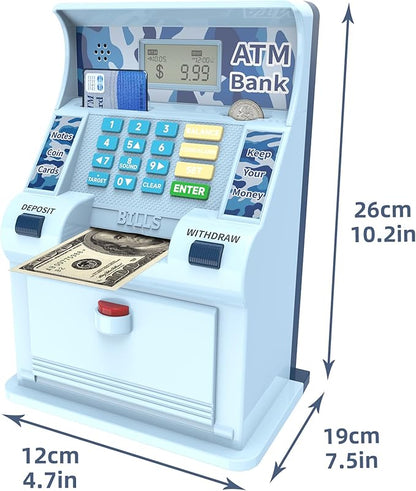 ATM Piggy Bank for Kids，ATM Bank Cash Coin Saving for Real Money with Debit Card，Coin Recognition, Balance Calculator, Electronic Savings Safe Box，Gift for Ages 6-13 Piggy Bank