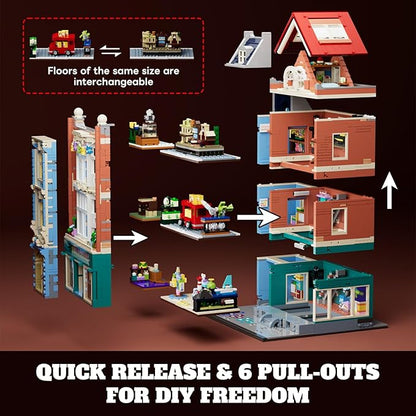 Toy-Store Lighting Building-Bricks Set – City Town Modular Townhouse Toy Shop Dollhouse LED Light Display Model 3086 Pcs Construction Kit for Adults and Teens
