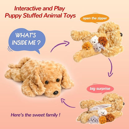 5 Pieces Dog Stuffed Animals for Girls,1 Mommy Dog with 4 Babies,Puppy Stuffed Animals Gifts for Girls 3 4 5 6 7 8 9 Years,Soft Plush Toys for Kids Christmas,Valentine's,Birthday,Children's Day