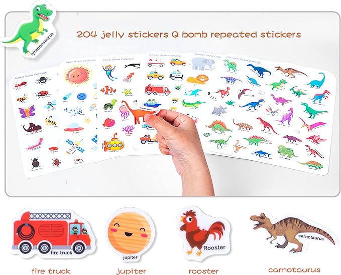 Jelly Reusable Sticker Books for Toddlers 1-3 2-4 Years, Portable Travel Toys Sticker Activity Book for Kids 2 3 4 Year Old Girls Boys (Vehicles)