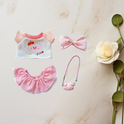17cm Doll Clothes Set, 4 Pieces Dress Skirt Outfit Set for 6.7inch Doll Suit, Cute Fashion Bowknot Clothes Accessories for 1st/2nd/3rd Gen Dolls Play & Display Pink