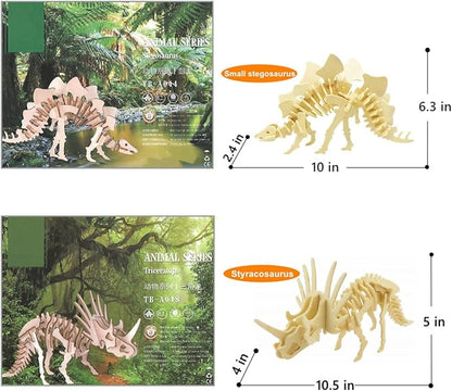 3D Wooden Dinosaur Puzzle - 6 Piece Set Wood Dinosaur Skeleton Model Puzzle - DIY Wooden Crafts 3D Puzzle - STEM Toys Brain Teaser Puzzle Gifts