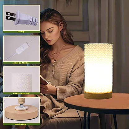 Novelty Small Table Lamp for Bedroom,3 Color Vintage Style Striped Small Night Light Lamp,Mini Minimalist Bedside Lamp with Textured Shade for Living Room Nightstand Small Space Momen Room Office Dorm