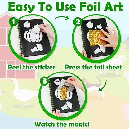 FUNNYB&G Foil Art Craft Activity for Kids - Gift for Girls Boys Crafts for Kids Fun Art Supplies DIY Creative Travel Toy, Birthday Gift Party Favor Toys for Girls Boys 4 5 6 7 8 9 Years Old(Farm)