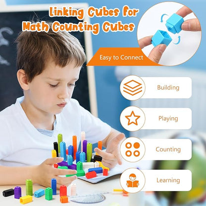 100 Pcs Blue Linking Cubes for Math Counting Cubes Manipulatives Plastic Counting Block Manipulative Classroom Learning Supplies for Educational Preschool Activities Boy Girl (Blue)