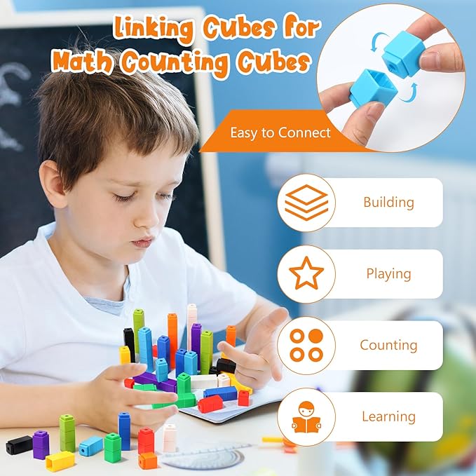 100 Pcs Yellow Linking Cubes for Math Counting Cubes Manipulatives Plastic Counting Block Manipulative Classroom Learning Supplies for Educational Preschool Activities Boy Girl (Yellow)
