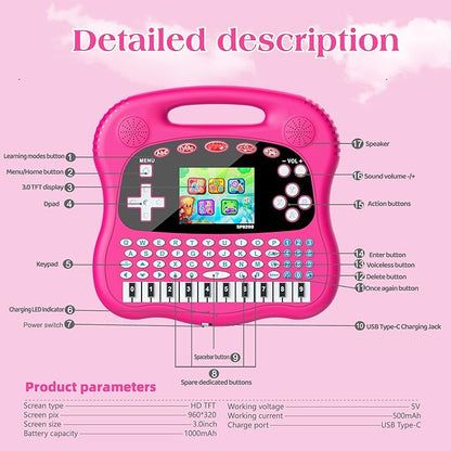 Interactive Early Learning Tablet - Educational Toys for Ages 2+ - Abc's, Words, Shapes, Numbers, Games, Music - Encourages Independent Play - Electronic Toys Gifts (Pink)