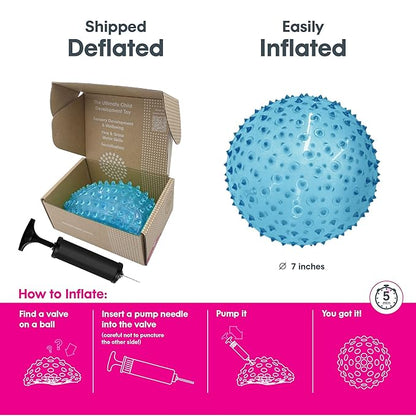 Edushape Original Sensory Ball - 7" Deflated with Pump, Transparent Blue, Enhances Gross Motor Skills for Kids 6 Months & Up