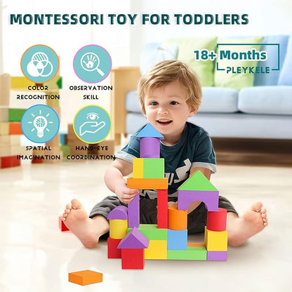 Suitable Size Foam Building Blocks for Toddlers 18M+, Big Soft Stacking Blocks Toys, Baby Bath Toys, Sensory & Early Development Toys for Kids 1.5 Years Up (Starter Kit)