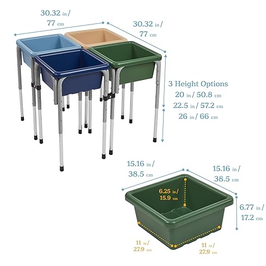 ECR4Kids 4-Station Sand and Water Adjustable Play Table, Sensory Bins, Earthtone