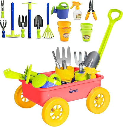 Dimple Garden Wagon & Tools Toy Set Premium 15 Pcs Kids Gardening Tools & Wagon Toy Set - Sturdy & Durable - Top Yd, Beach, Sand, Garden Play Set - Great for Kids & Toddlers