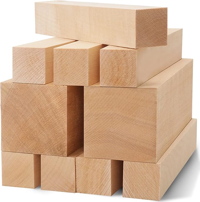 10 Pack Unfinished Basswood Carving Blocks Kit, Rectangular Wooden Blocks for DIY Carving, Crafting and Whittling for Adults Beginner and Experts(6 x 1 x 1 inch, 6 x 2 x 2 inch)