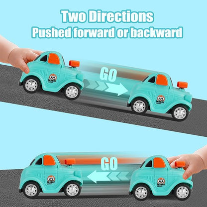 Inertial Push and Go Cartoon Car Toys for Toddlers 1-3, Friction Powered Race Vehicles for 6-9-12-18 Month, 1st Birthday Gift for 1-2 Year Old Boy Girl,Party Favor for Kids