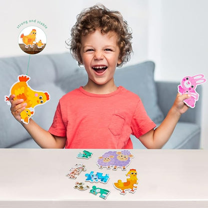 FLYINGSEEDS 6 Packs Parent-Child Themed Wooden Jigsaw Puzzles for Toddlers Ages 1-3, Level-Up Puzzles for Beginner, Montessori Learning Toys Preschool Family Activity for Kids Ages 2-5