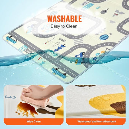 VEVOR Baby Play Mat, 55"" x71 Baby Crawling Mat, Non-Slip One-Piece Foam Baby Playmat, Foldable Portable Reversible Floor Mat with Travel Bag, Waterproof Activity Playmats for Babies, Toddlers, Infan