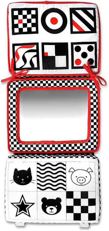 Genius Baby Toys Tummy Time Mirror for Babies 0-6 Months - Double-Sided with High Contrast Images - Baby Floor Mirror Can Be Used in Crib - No Hard Edges - Black White and Red