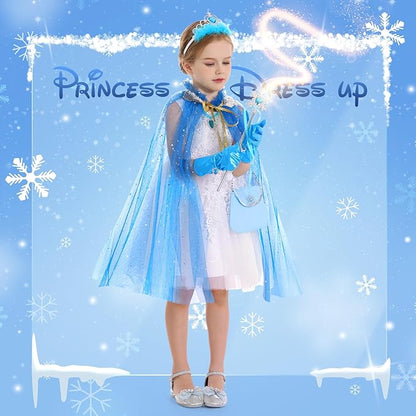 Fedio Princess Cape Set,12Pcs Princess Dress up Clothes for Little Girl, Princess Dresses for Girl 3-8 Years Birthday Gift