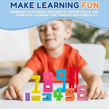 20Pcs Wooden Number Building Blocks,Montessori Number Blocks Math Learning Digital Building Blocks Digital Educational Counting Learning Toys for Parent-Child Interaction Skills Stocking Stuffers