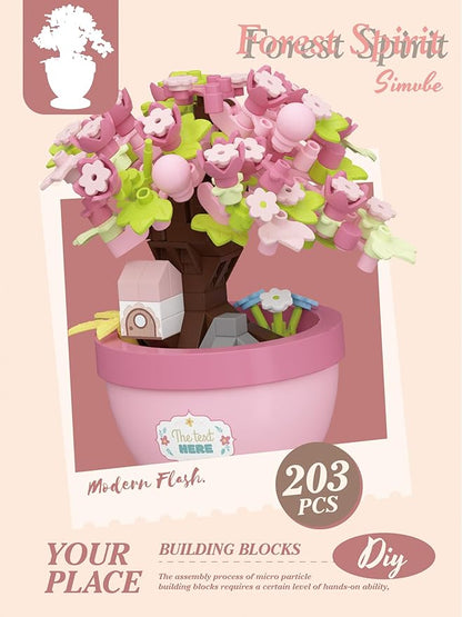 Peach Retreat Mini Bonsai Tree Micro Building Set Building Toy Plant Cherry Tree Flower Collection Decor for Home Desk Greenery Decoration Building Blocks DIY Creative Gifts