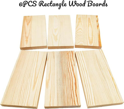 6PCS Rectangle Wood Boards Unfinished Wood Blocks for Crafting, 8x4x0.6in Blank Whittling Wooden Blocks for Wood Carving,Painting & Burning