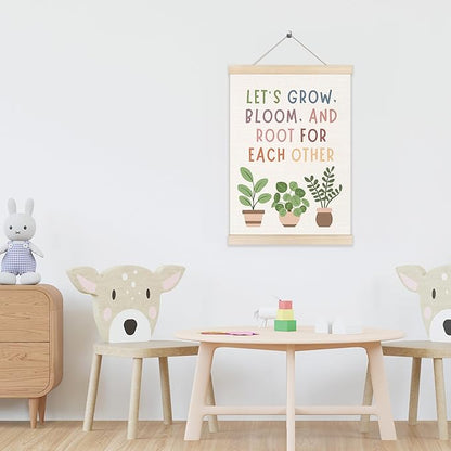 Koesus Boho Mental Health Wall Art Poster Hanger Frame 12x16 Inch, Let's Grow Bloom Root for Each Other Canvas Pictures Prints Framed Wall Decor for Classroom Therapy School Counselor Office