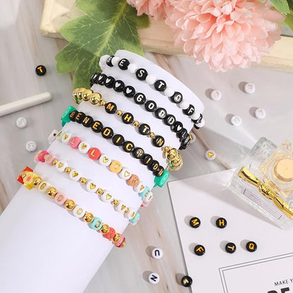 1900pcs Letter Beads, DECYOOL Acrylic Alphabet Beads with 1 Roll Elastic String for Bracelet Necklace Jewelry Making Supplies (Gold&Silver&Black)
