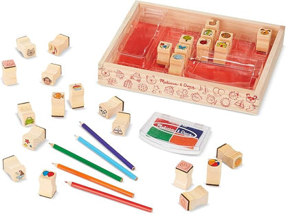 Melissa & Doug Wooden Stamp Set, Favorite Things - 26 Wooden Stamps, 4-Color Stamp Pad