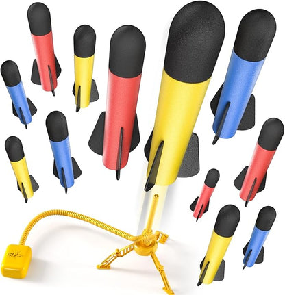 TEMI Rocket Launcher for Kids, 12 Foam Rockets and Launcher Pad, Launch up to 100+ft, Kids Outdoor Toys, Birthday Gift Toys for Kids Boys Girls Age 3 4 5 6 + Years Old
