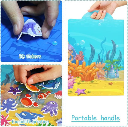 3D Sea Animals Puffy Sticker Play Set Kids 2-4 Toys Gifts Sticker Book Under the Sea Window Gel Clings Decals for Toddlers Home Airplane Classroom Nursery Ocean Party Supplies Decorations Removable 100 Reusable Puffy Stickers 2 Fold-Out Scenes