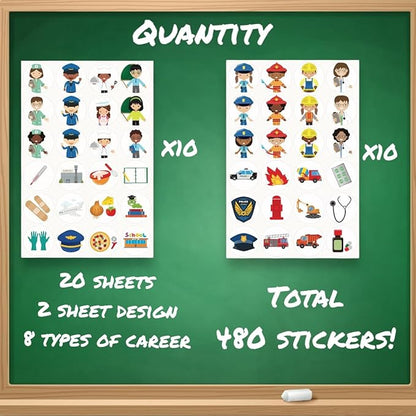 480PCS Community Helpers Stickers – Career Sticker Set Toys for Kids, for Preschool Classroom Decorations, Bulletin Board, Flash Cards, Crafts and Poster, Teachers Classroom Must-Have