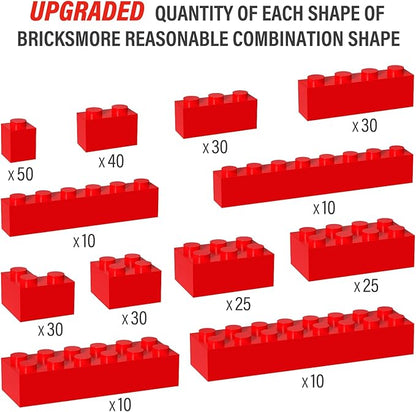 300 Piece Red Bricks Bulk Assortment Pack, 12 Size Red Brick Accessories for Building, Compatible with Lego Parts and Pieces