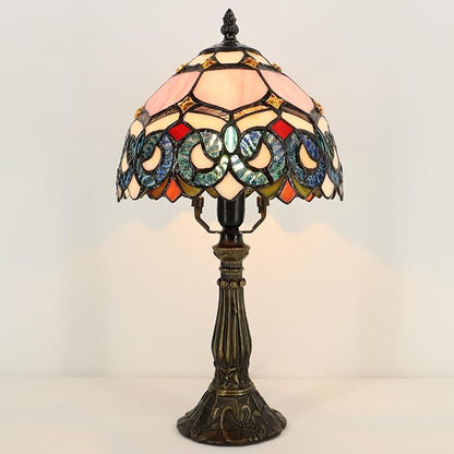 Small Tiffany Lamp Mini Accent Table Lamp Stained Glass Desk Memory Lamp Sympathy 8X14.5 Inch (Pink Baroque Style)