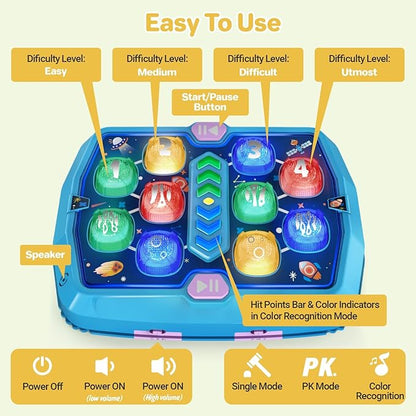 WAYKEE Whack Mole Game for Toddlers, Toys for 3 4 5 6+ Year Old Boys Girls, Interactive Toddler Boy Girl Toys with 3 Modes & 2 Hammers, Sound & Light, Birthday for 3-10 Year Old Boys Girls