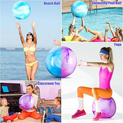 Deekin 2 Pcs 15 Inch 18 Inch Marbleized Bouncy Balls Large Inflatable Rubber Sensory Ball for Playground Outdoor Water(15 Inches,Blue and Purple)