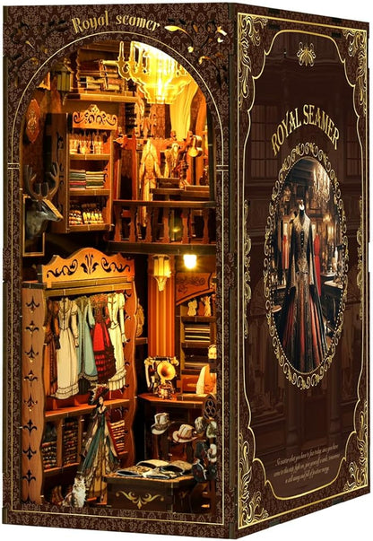 Book Nook Kit - DIY Miniature Dolls House Kit with Furniture and LED Light, 3D Puzzle Wooden Art Bookends, Model Kits for for Adults and Teens (Royal Tailor Shop)