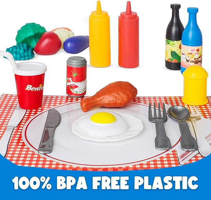 120 Piece Deluxe Pretend Play Food Toy Tasty Treats Plastic Cooking and Grocery Shopping Assortment Set