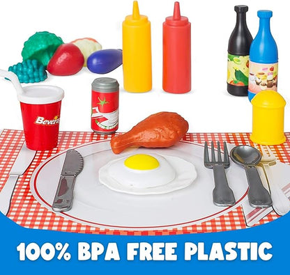 120 Piece Deluxe Pretend Play Food Toy Tasty Treats Plastic Cooking and Grocery Shopping Assortment Set