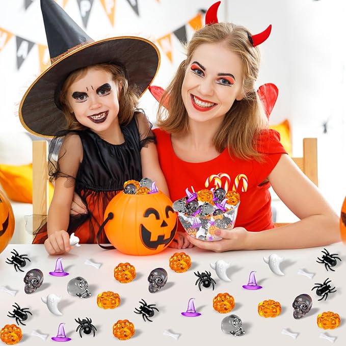 330 Pcs Halloween Vase Filler, Mini Acrylic Pumpkin Ghost Skull Spider Witch Hats Gems for Centerpieces Table Decorations, Halloween Sensory Bin Filler Decor for DIY Crafts