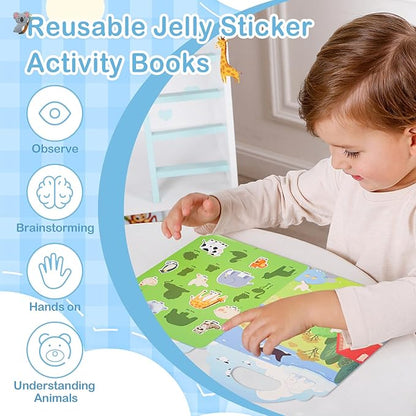 Newest Animals Sticker Book for Kids 2-4,Reusable Jelly Stciekr Activity Book for Kids,Birthday Party Gift Removable &Washable Christmas Gift