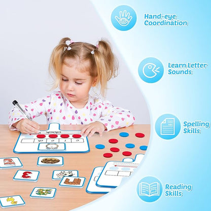Aizweb Phonemic Awareness,Speech Therapy Magnetic Dry Erase Board Phonics Game, Elkonin Box Preschool Kindergarten Classroom Must Have,Letter Sound Science Reading Manipulative Homeschool Supplies